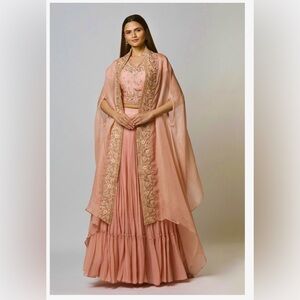 Embroidered Designer Lehenga Set With Organza Cape By Vara By Vibha N Priti